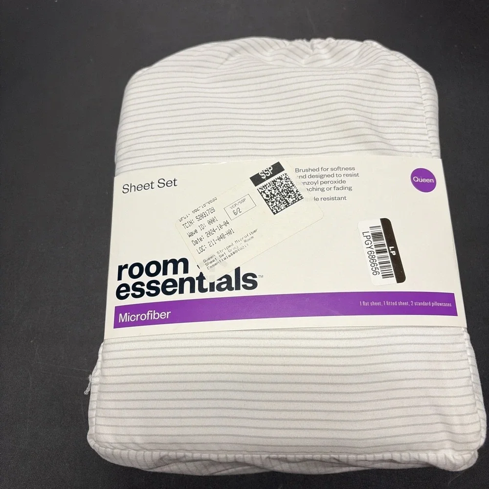 Cotton Microfiber 4 Piece Sheet Set - Room Essentials Gray Strip- Queen 20624